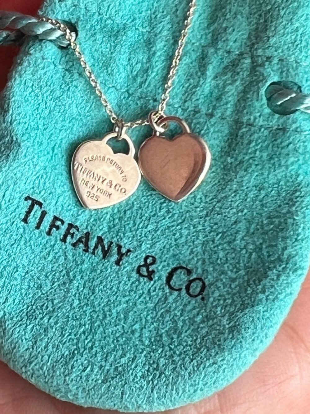 Tiffany & Co Sterling Silver Return to Tiffany Double Heart Tag Necklace